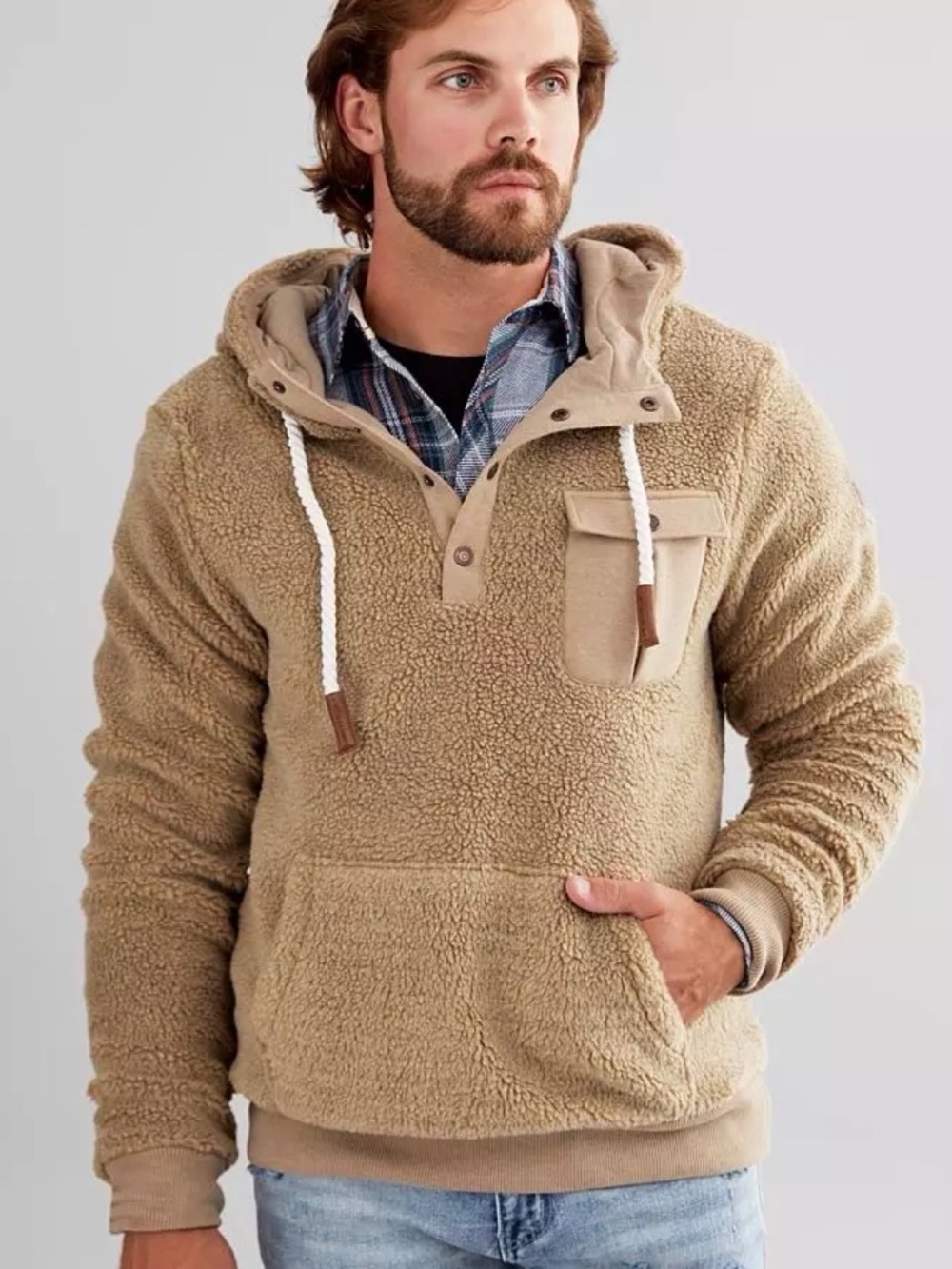 Tan Wanakome Cozy Sherpa Pullover Hoodie Size M